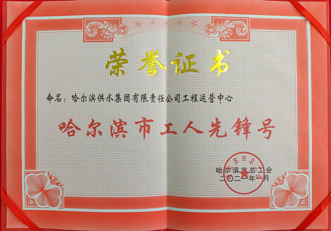 工程运营中心被授予“哈尔滨市重点项目建设工人先锋号”荣誉称号